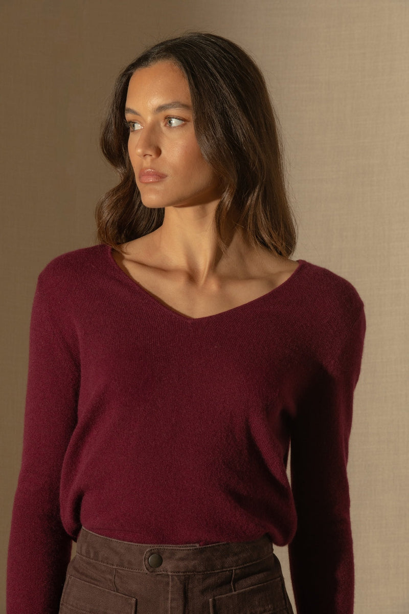 Pull Col V - Shannon - Bordeaux
