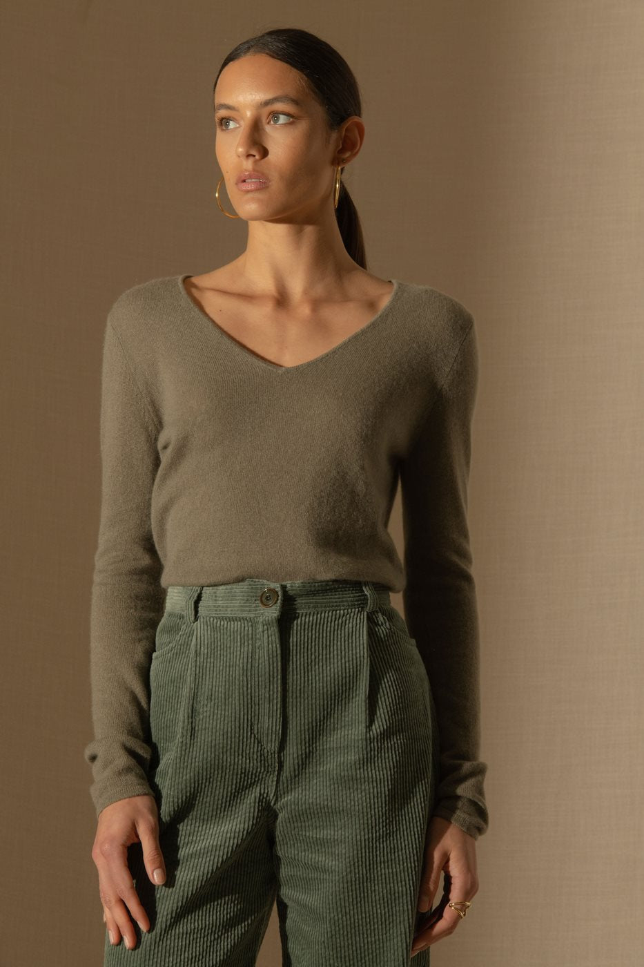 Pull Col V Shannon - Vert Armée
