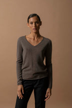 V-Neck Jumper - Shannon - Marl Taupe