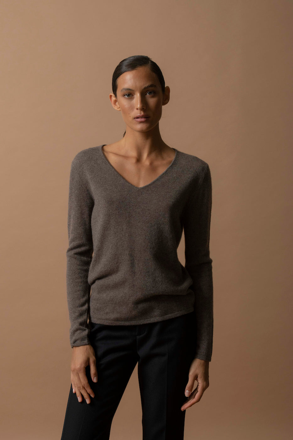V-Neck Jumper - Shannon - Marl Taupe
