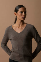 V-Neck Jumper - Shannon - Marl Taupe