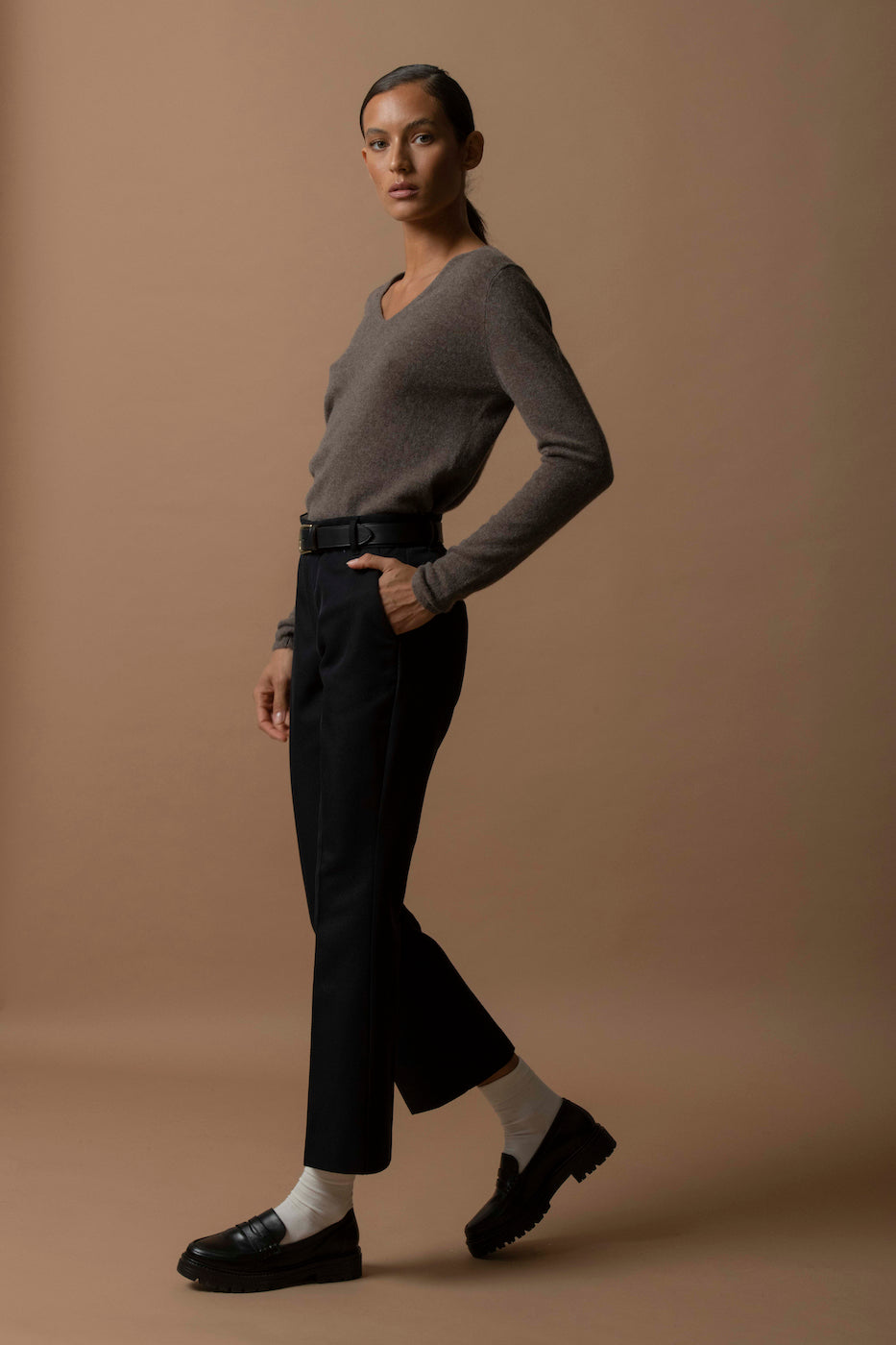 V-Neck Jumper - Shannon - Marl Taupe