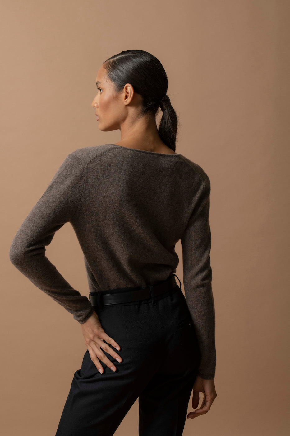 V-Neck Jumper - Shannon - Marl Taupe