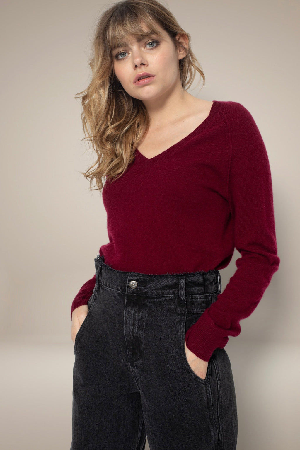 V-Neck Jumper - Penelope - Burgundy