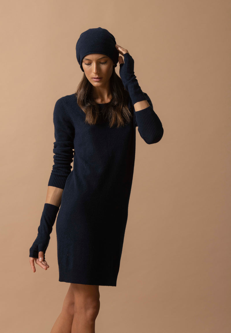 Robe Col Rond Molli - 100% Cachemire 2 Fils - Navy - Femme