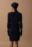 Robe Col Rond Molli - 100% Cachemire 2 Fils - Navy - Femme