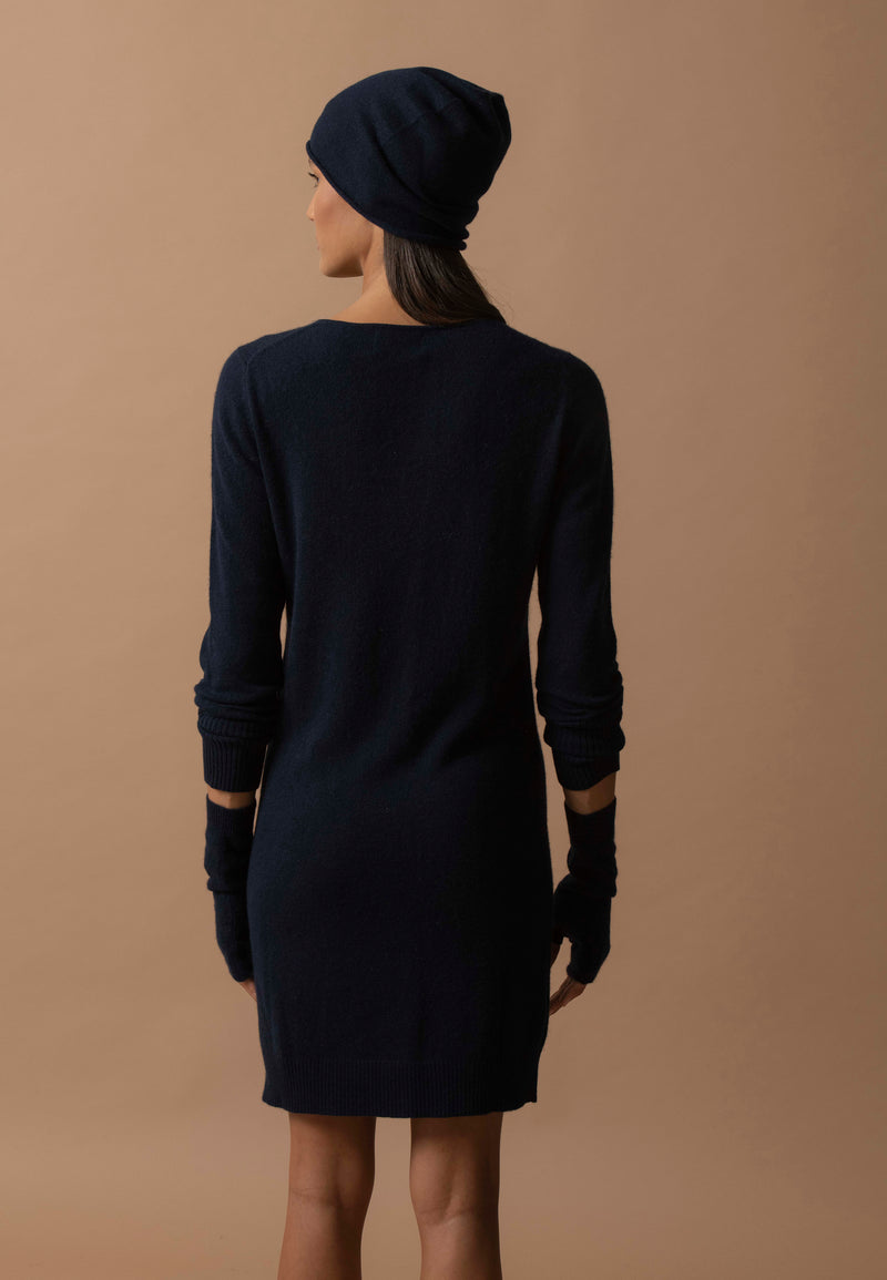 Robe Col Rond Molli - 100% Cachemire 2 Fils - Navy - Femme