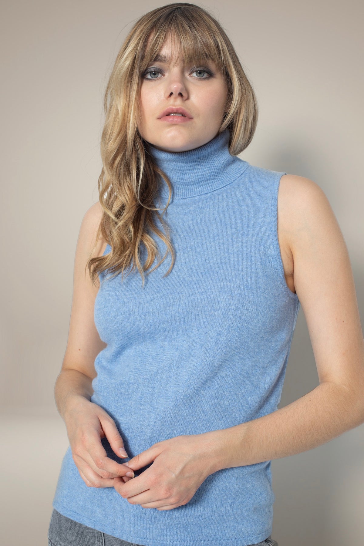 Pull Col Roulé Sans Manches Mary - Ciel