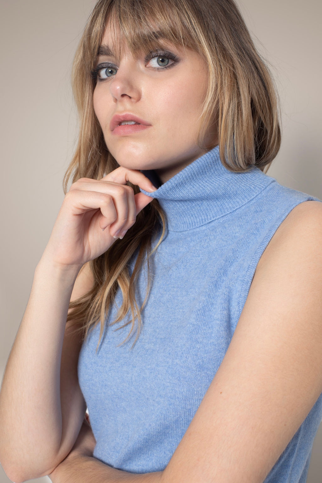 Pull Col Roulé Sans Manches Mary - Ciel