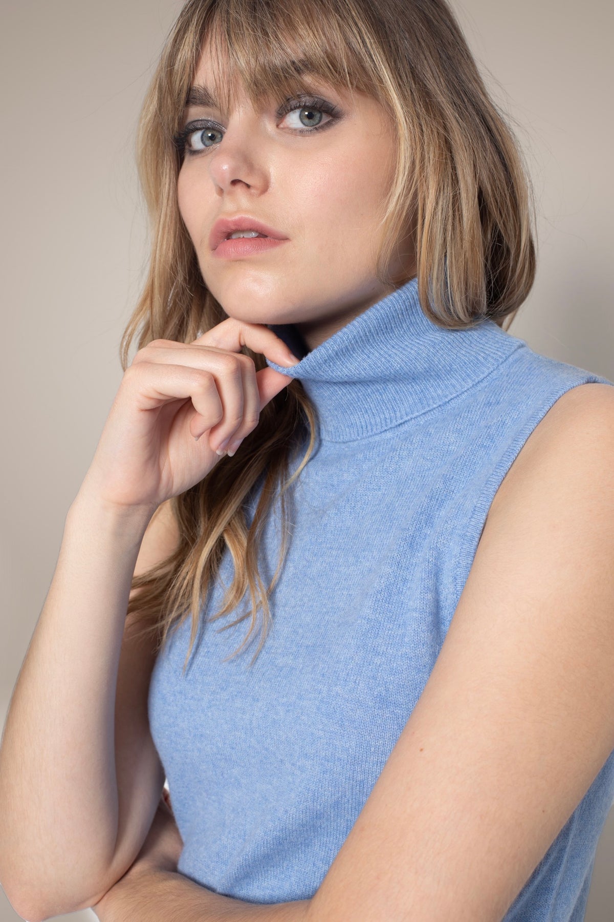 Pull Col Roulé Sans Manches Mary - Ciel