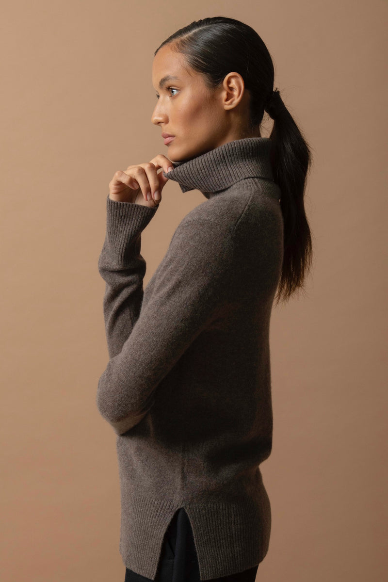 Pull Col Roulé - Tracy - Taupe Chiné