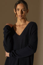 Pull Col V Devant Et Dos Lova - Marine