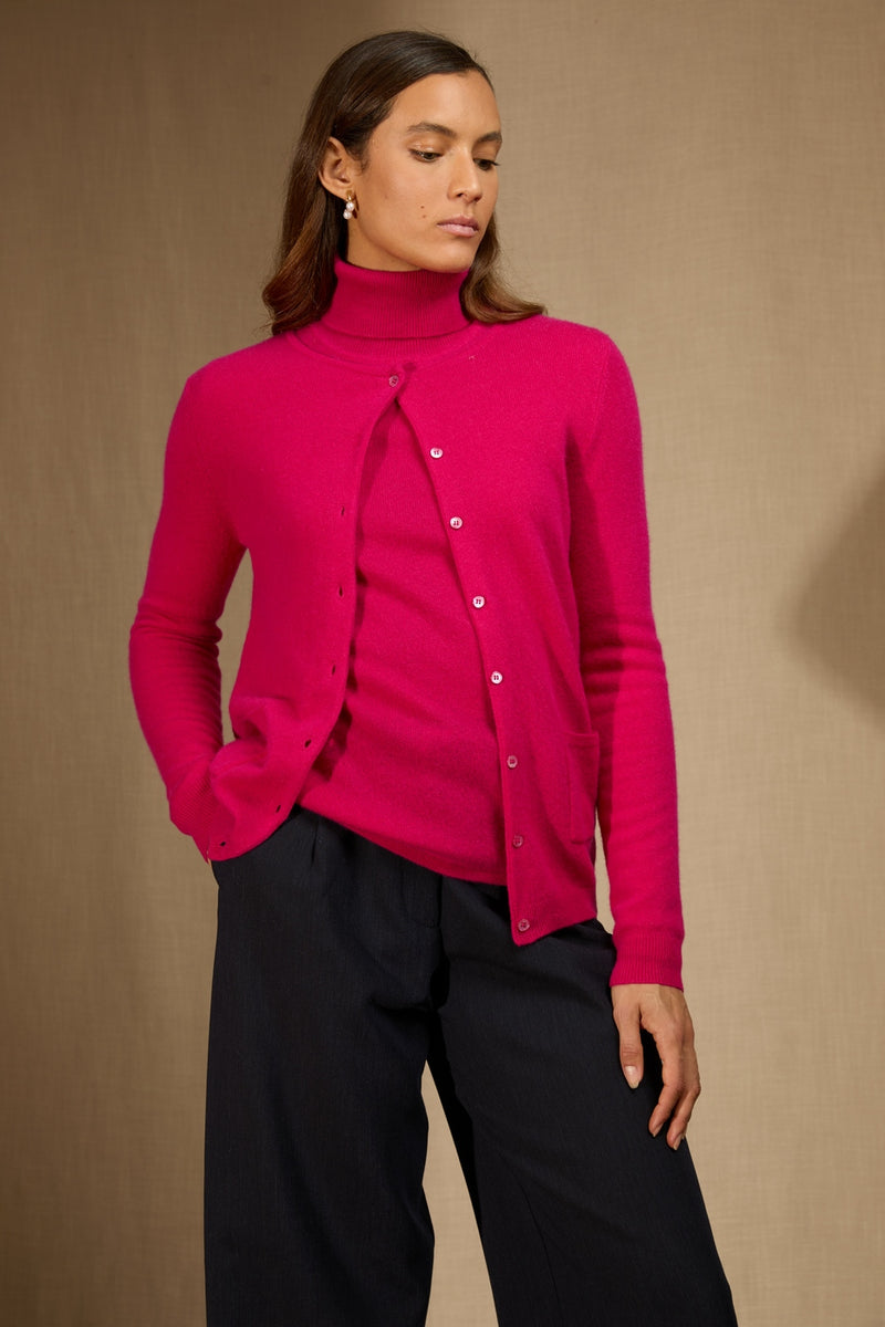 Cardigan Col Rond - Amy - Fuchsia