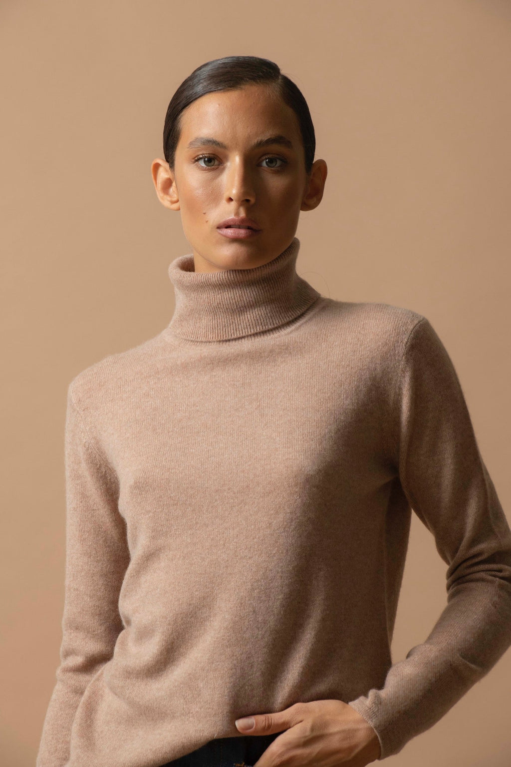 Roll Neck Jumper - Ashley - Marl Camel