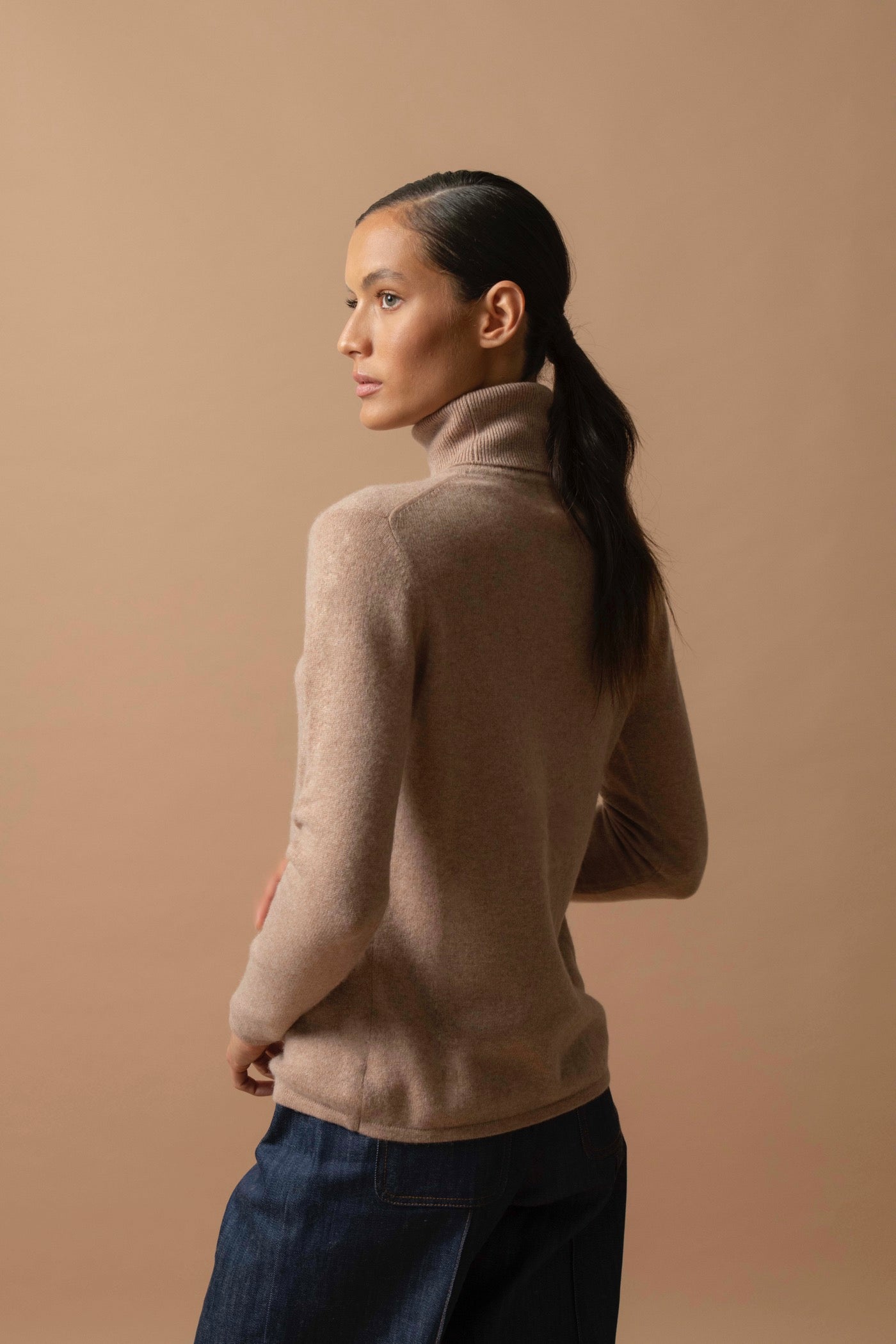 Roll Neck Jumper - Ashley - Marl Camel