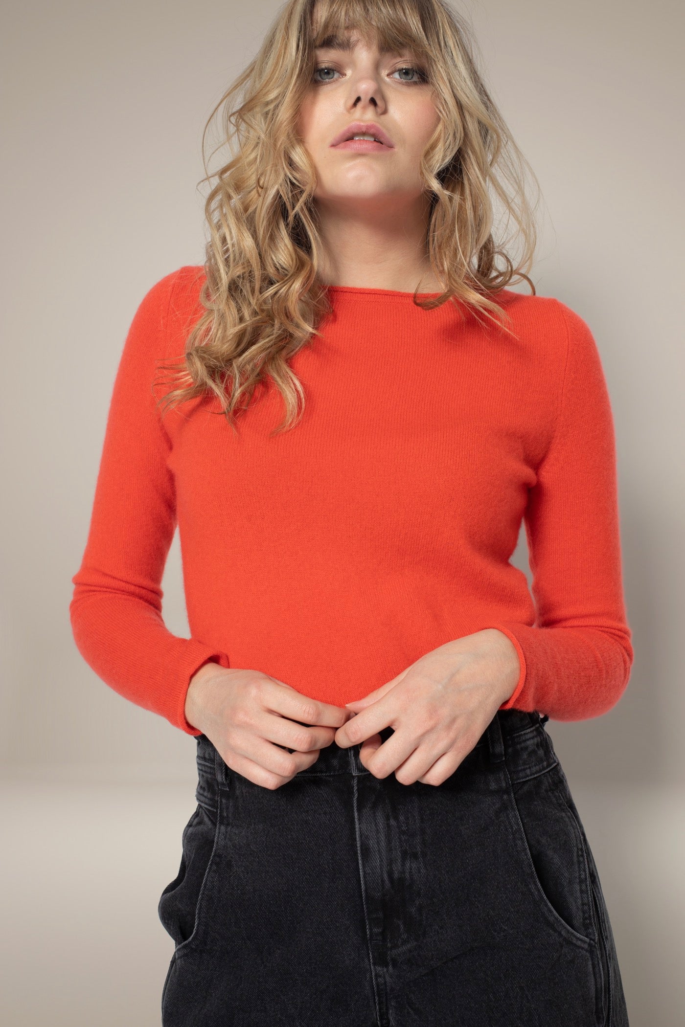 Megan Boat Neck Jumper - Orange - 100% 2-Ply Cashmere - Women