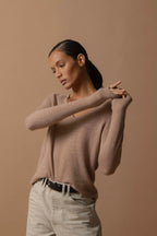 V-Neck Jumper - Shannon - Camel Marl