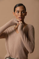 Pull Col V - Shannon - Camel Chiné