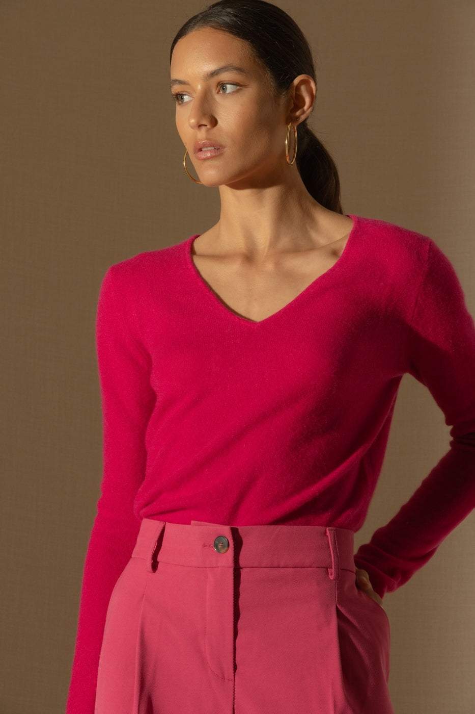 Jersey Cuello V - Shannon - Fucsia