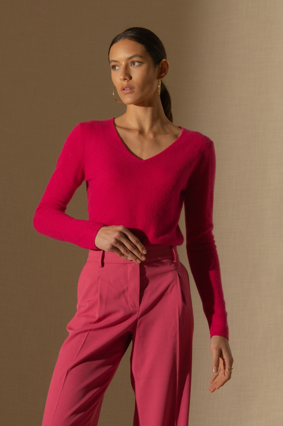 Jersey Cuello V - Shannon - Fucsia