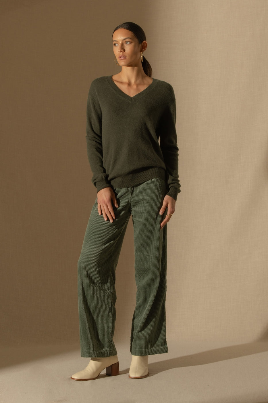 Pull Col V Kalie - Kaki