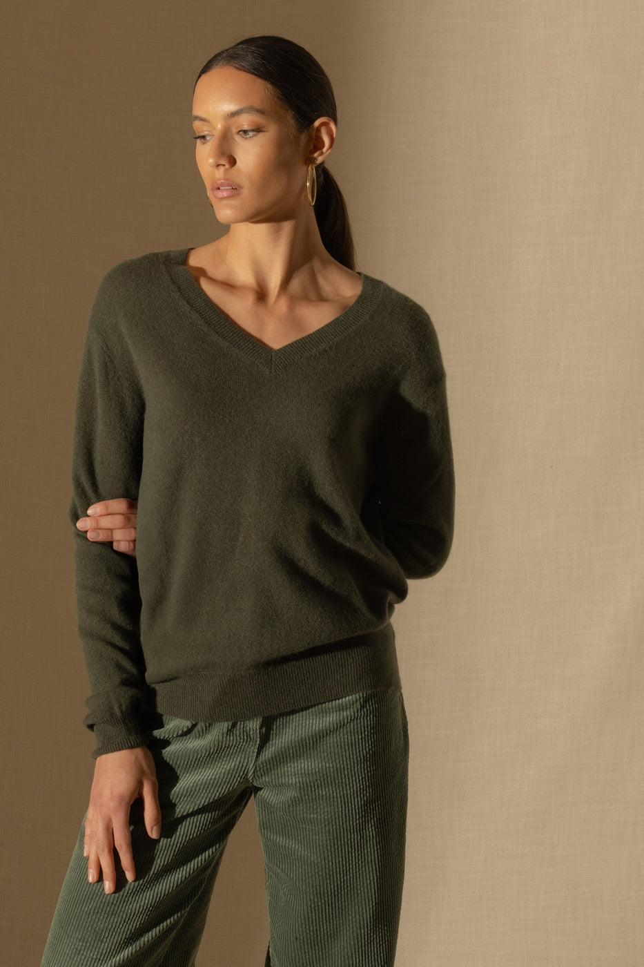 Pull Col V Kalie - Kaki