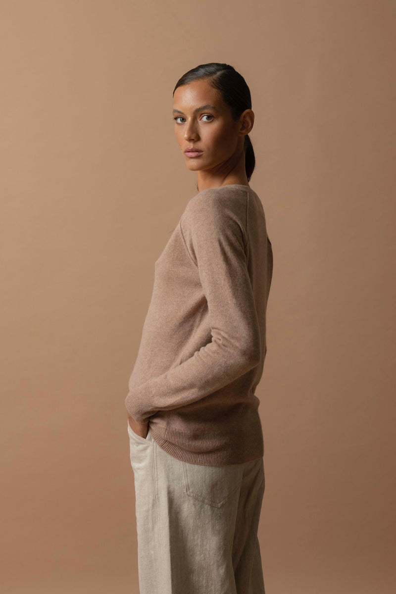 Pull Col V - Penelope - Camel Chiné