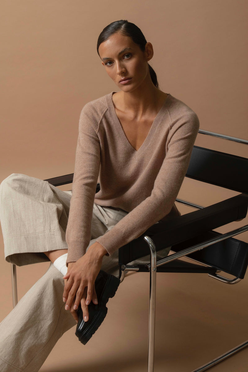 Pull Col V - Penelope - Camel Chiné