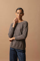 Pull Chauve Souris Molly - 100% Cachemire 2 Fils - Taupe Chiné - Femme