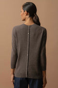 Round-Neck Jumper with Back Button - Vanessa - Taupe Marl