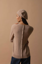 Pull Col Rond Boutonné Dos Vanessa - Camel Chiné