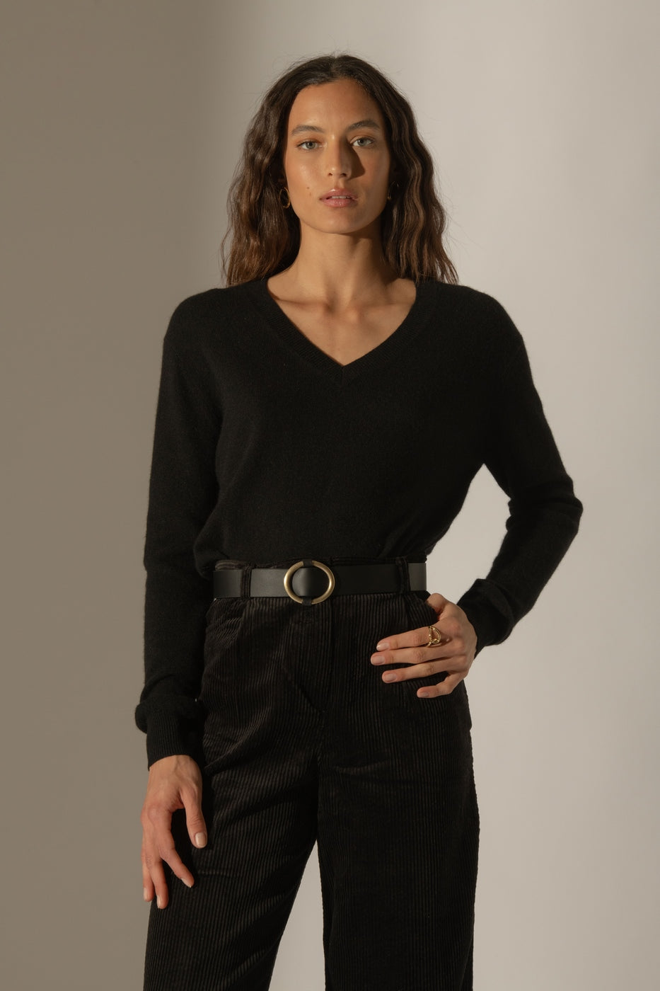 Pull Col V - Kalie - Noir