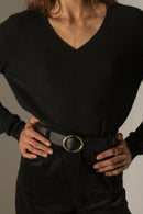 Pull Col V - Kalie - Noir