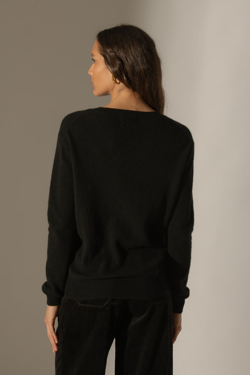 Pull Col V - Kalie - Noir