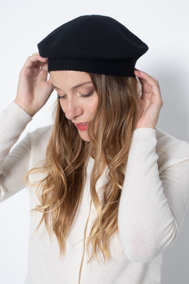 Béret 4 Fils Cloe - Noir - 100% Cachemire 4 Fils - Jersey