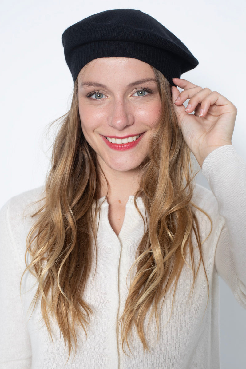 Béret 4 Fils Cloe - Noir - 100% Cachemire 4 Fils - Jersey