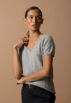 T-Shirt Col V Efimia - Nuage Chiné