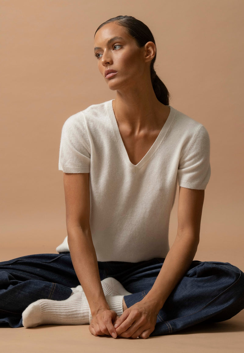 T-Shirt Col V - Efimia - Ivoire