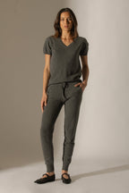 T-Shirt Col V - Efimia - Anthracite Chiné