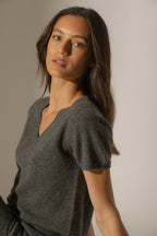 T-Shirt Col V - Efimia - Anthracite Chiné