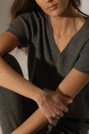 T-Shirt Col V - Efimia - Anthracite Chiné