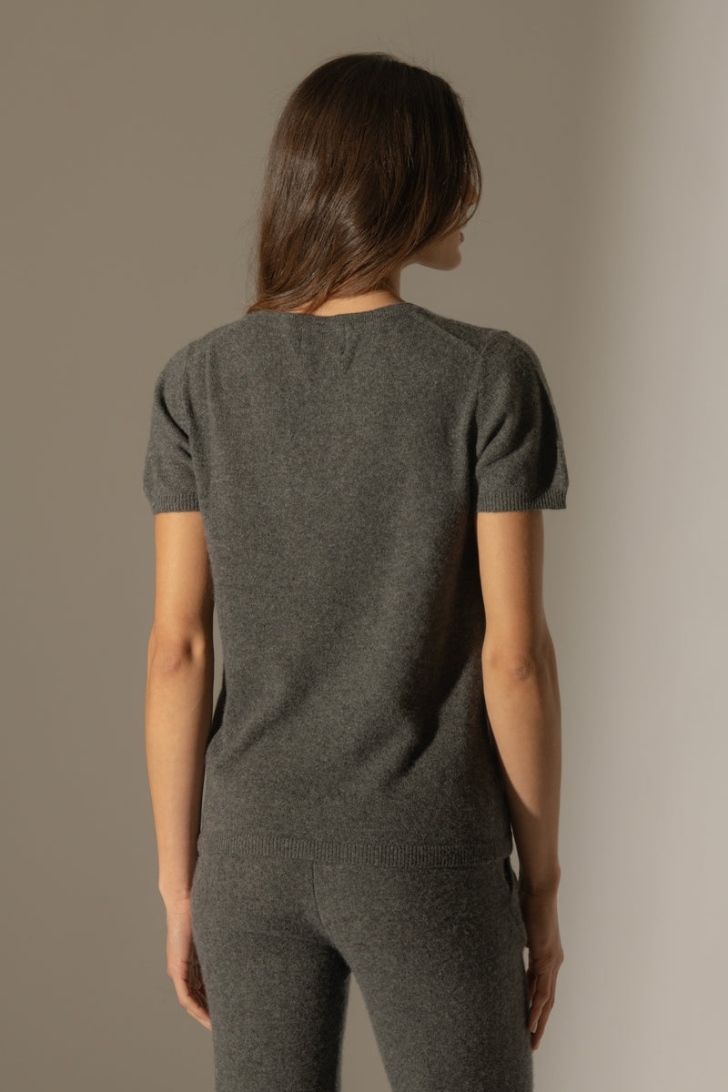 T-Shirt Col V - Efimia - Anthracite Chiné