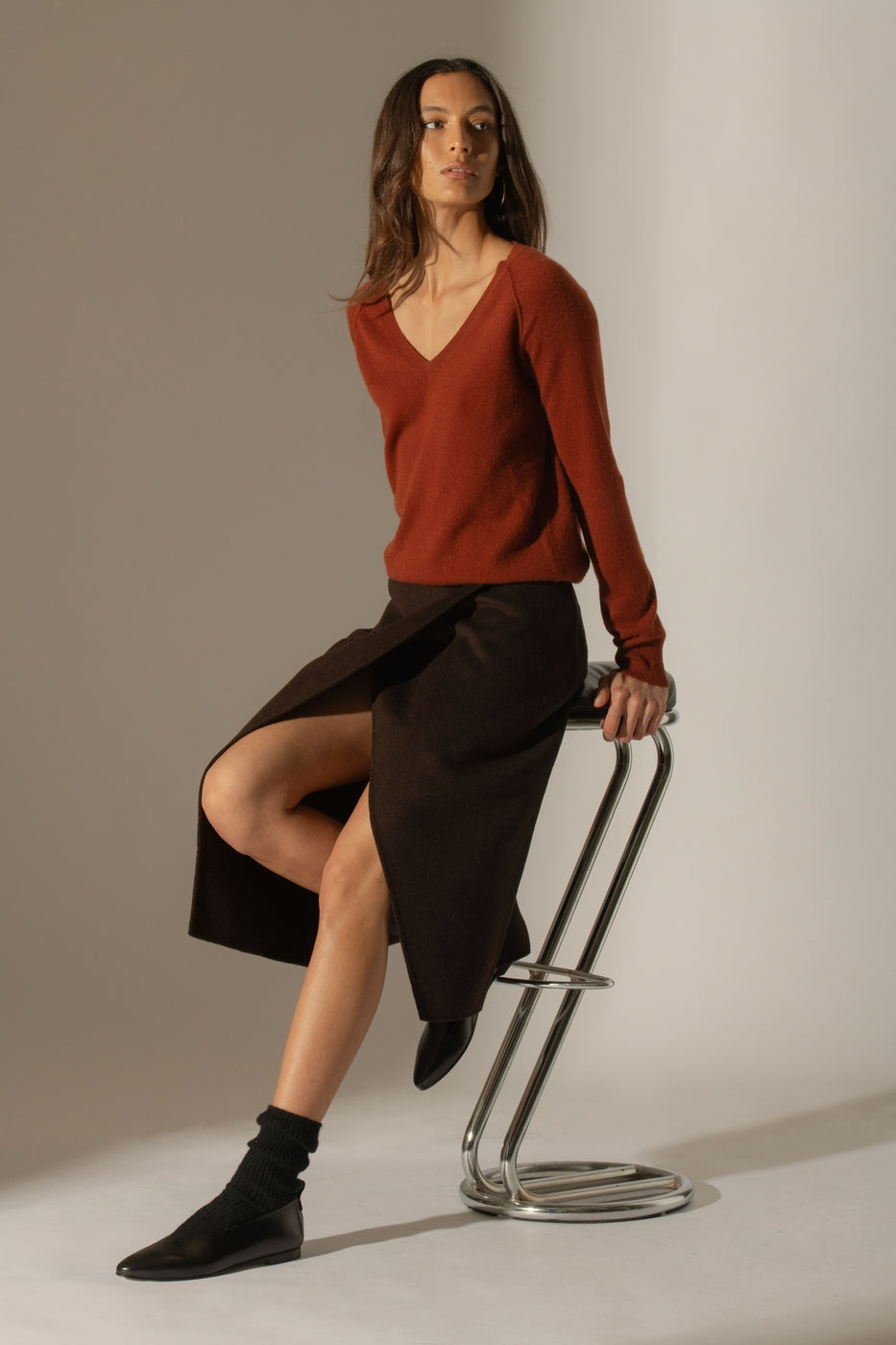 Pull Col V Penelope - Écureuil