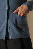 Cardigan - 100% Cachemire 2 Fils - Bleu Denim - Femme