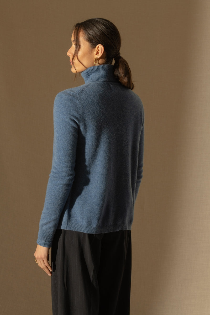 Cardigan - 100% Cachemire 2 Fils - Bleu Denim - Femme