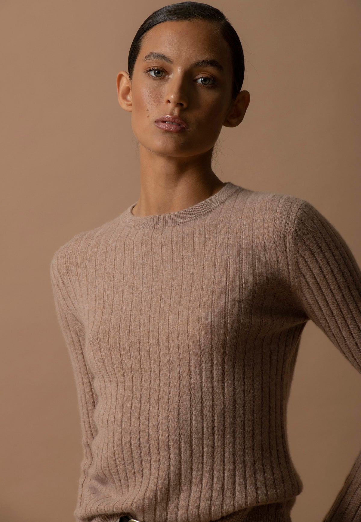 Pull Col Rond Kylie - Camel Chiné