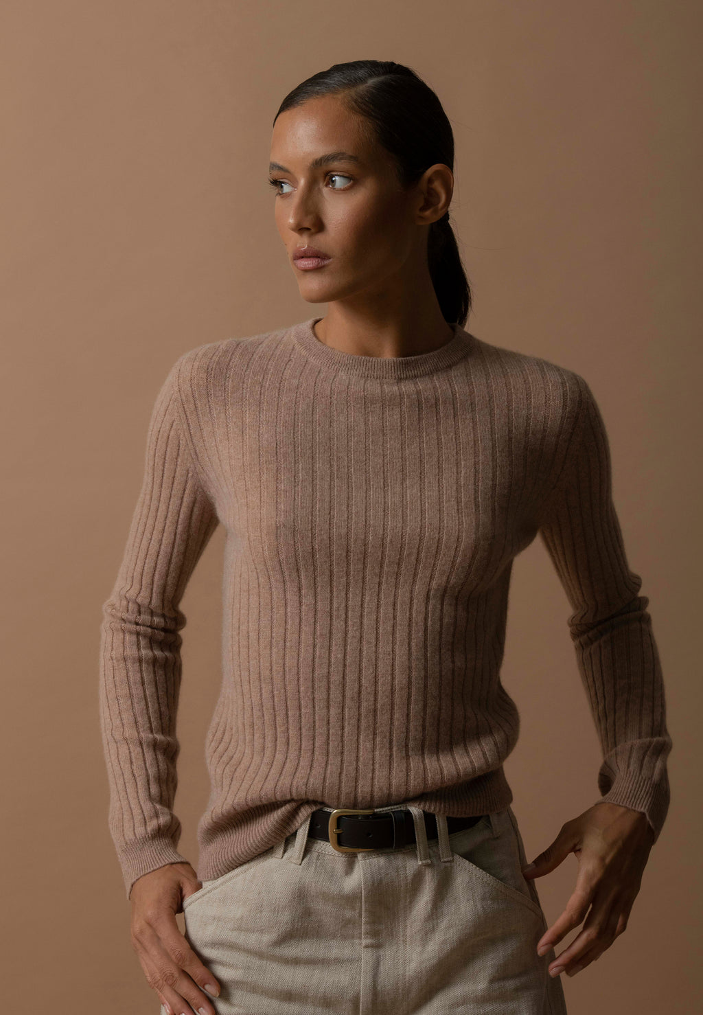 Pull Col Rond Kylie - Camel Chiné