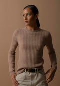 Pull Col Rond Kylie - Camel Chiné