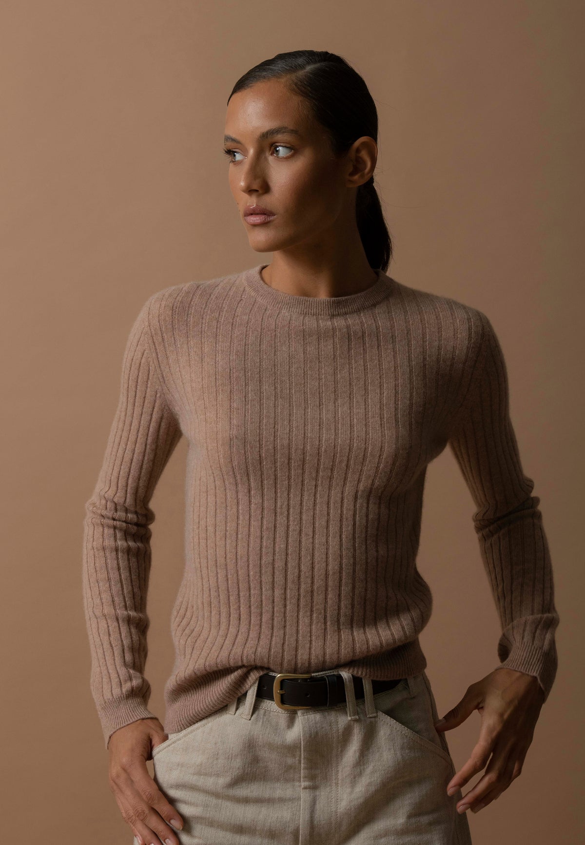 Pull Col Rond Kylie - Camel Chiné