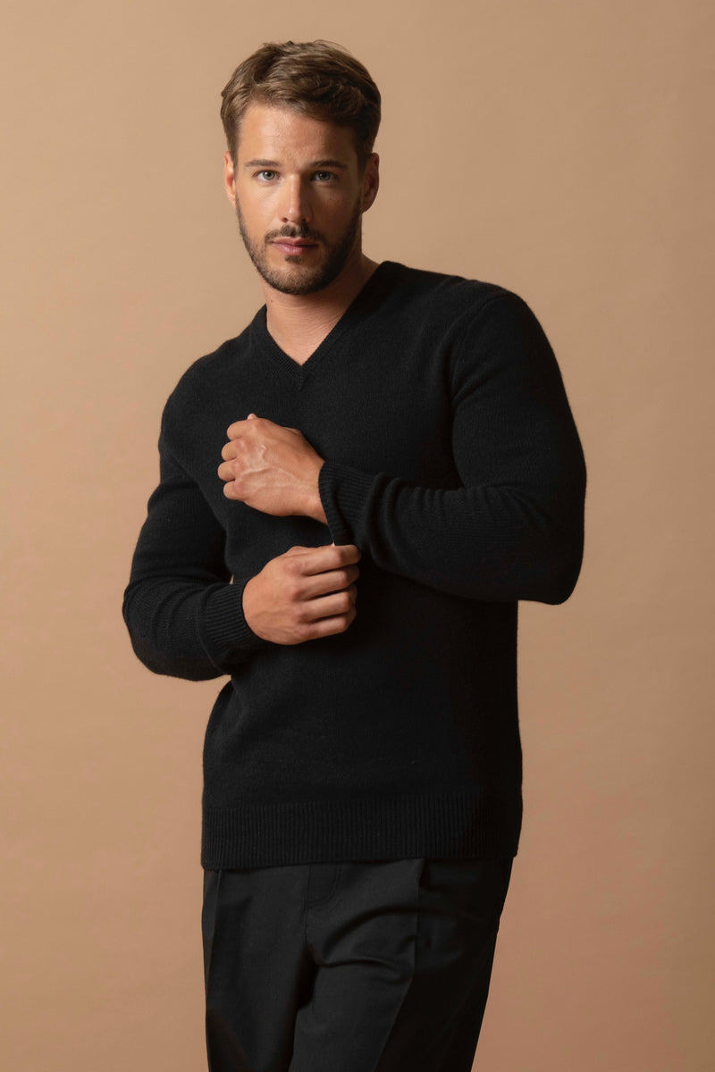 Pull Col V 4 Fils - Enzo - Noir